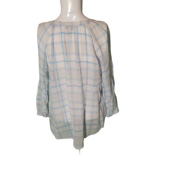 Joie Blue White Plaid Boho Gauzy Top Lightweight Peasant Top Button Tunic sz M - Picture 3 of 6